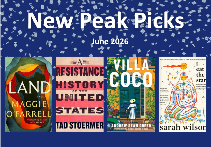 Image with the words: New Peak Picks June 2026 next to 4 book covers.
