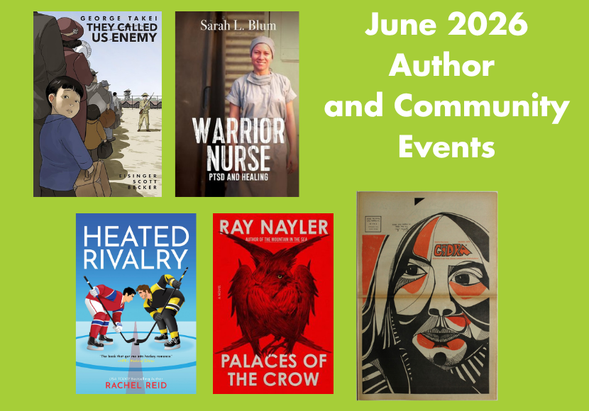 Image with five book covers and the title June 2026 Author and Community Events