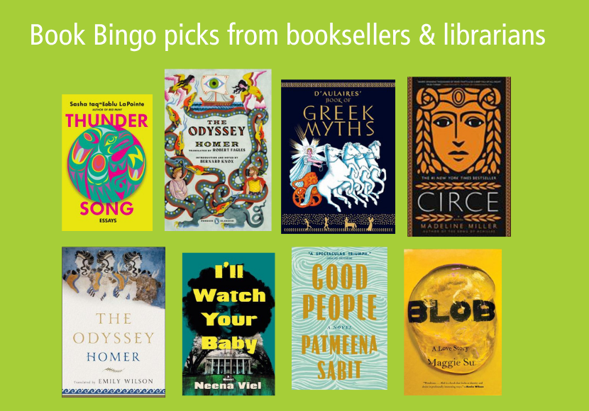 Image with title Book Bingo picks from booksellers and librarians and two rows of bookcovers